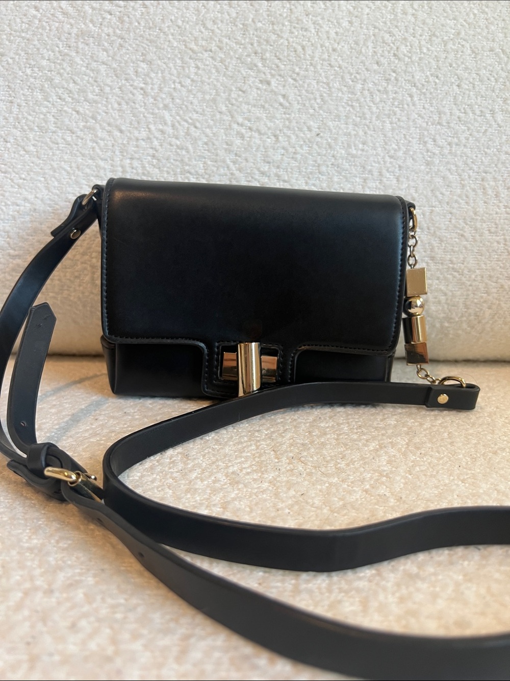 Zara Black Faux Leather Crossbody Bag with Gold Hardware